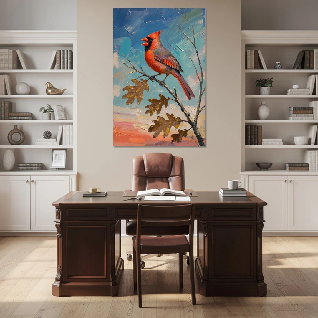 Cardinal Canvas Print Singing on Bare Oak - Canvas Wall Art - Office - 40x60