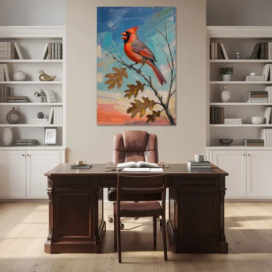 Cardinal Canvas Print Singing on Bare Oak - Canvas Wall Art - Office - 40x60