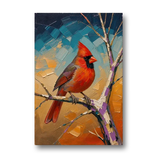 Red Accent Cardinal on a Blue Hour Maple - Canvas Wall Art - Front