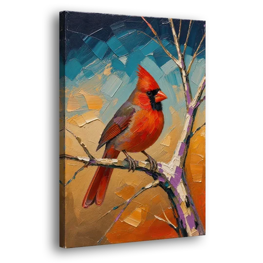 Red Accent Cardinal on a Blue Hour Maple - Canvas Wall Art - Side