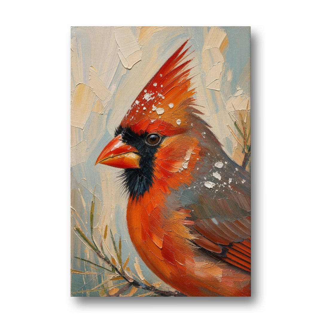 Cardinal Profile with Snow-Dusted Crest - Canvas Wall Art - Front