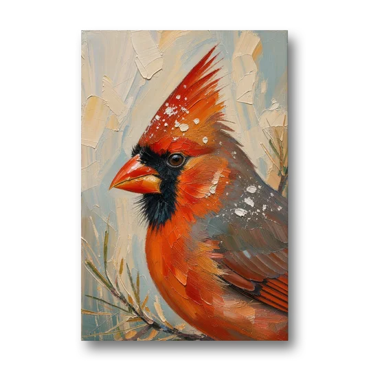 Cardinal Profile with Snow-Dusted Crest - Canvas Wall Art - Front