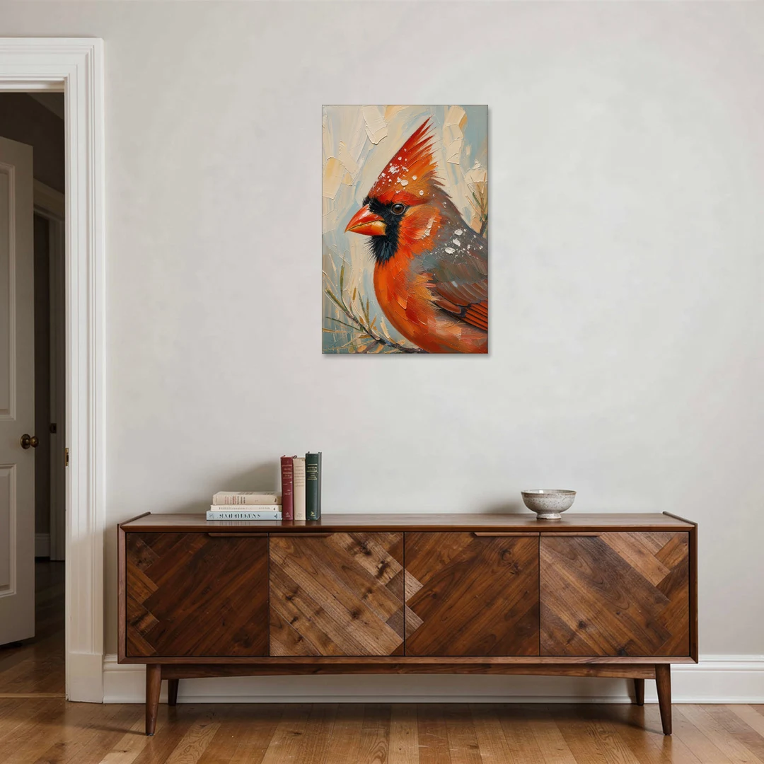 Cardinal Profile with Snow-Dusted Crest - Canvas Wall Art - Coffee Table - 24x36