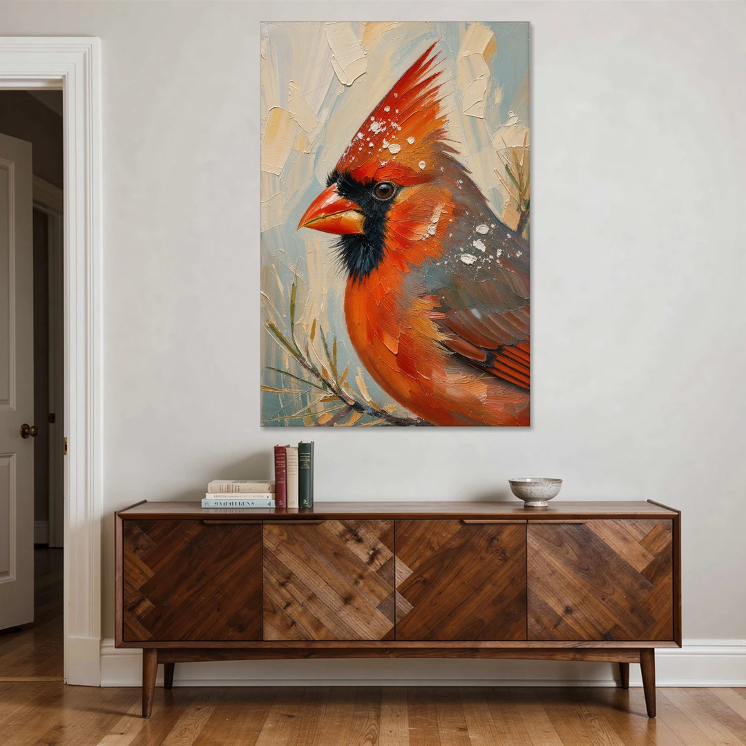 Cardinal Profile with Snow-Dusted Crest - Canvas Wall Art - Coffee Table - 40x60