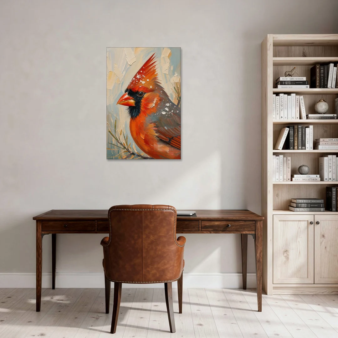 Cardinal Profile with Snow-Dusted Crest - Canvas Wall Art - Office - 24x36