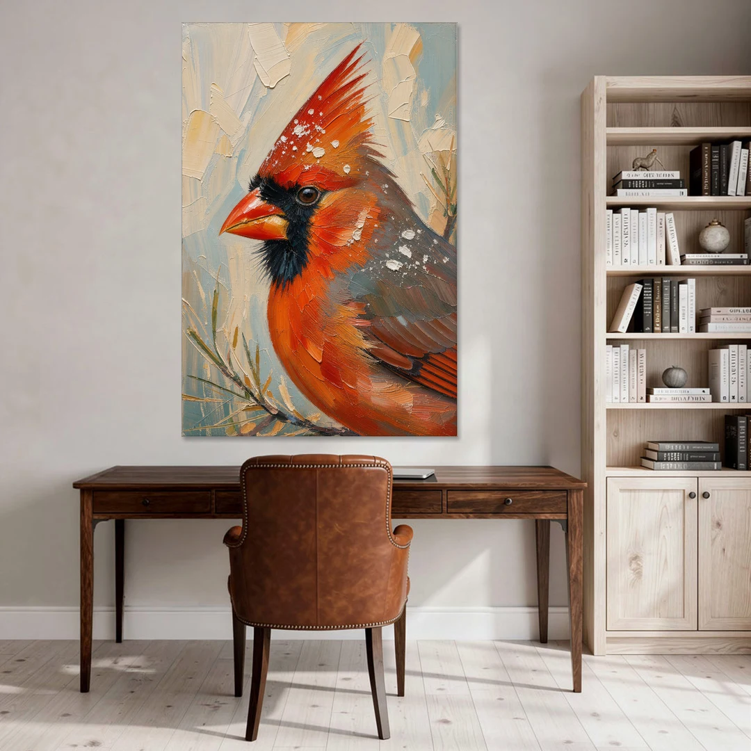 Cardinal Profile with Snow-Dusted Crest - Canvas Wall Art - Office - 40x60