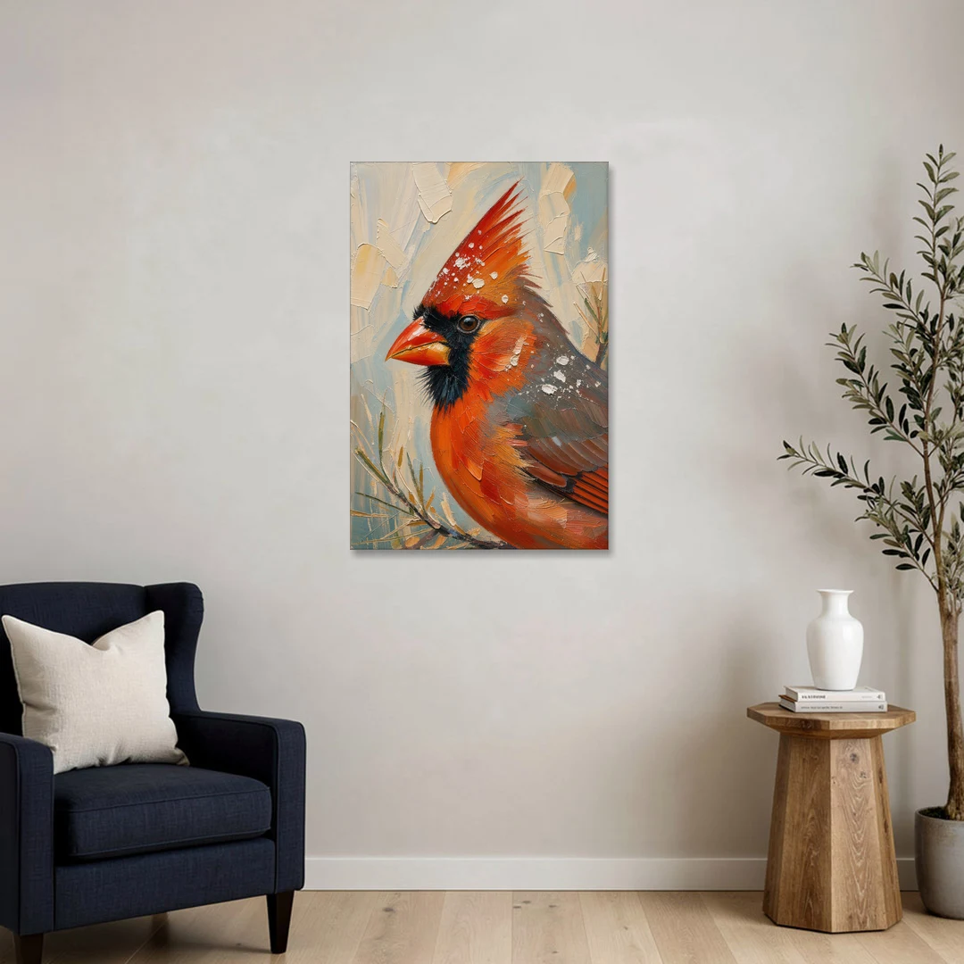 Cardinal Profile with Snow-Dusted Crest - Canvas Wall Art - Sofa - 24x36