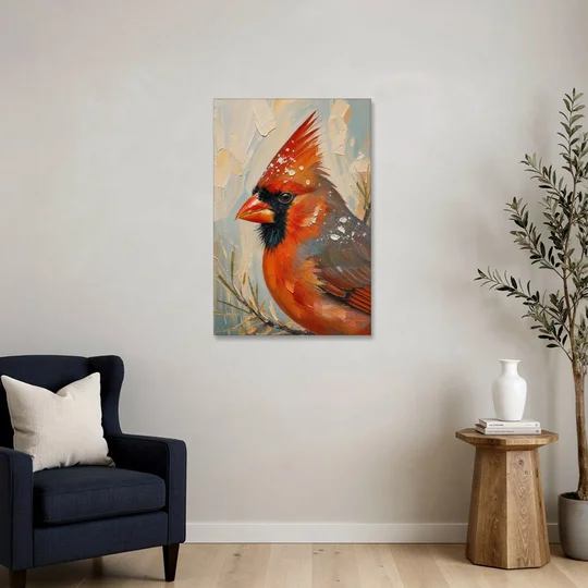 Cardinal Profile with Snow-Dusted Crest - Canvas Wall Art - Sofa - 24x36