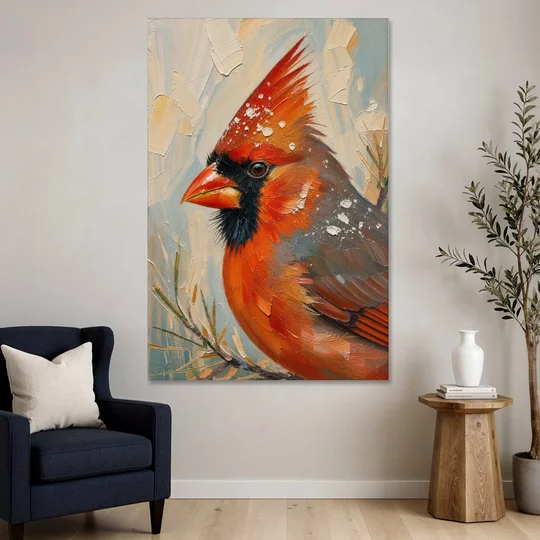 Cardinal Profile with Snow-Dusted Crest - Canvas Wall Art - Sofa - 40x60