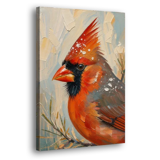 Cardinal Profile with Snow-Dusted Crest - Canvas Wall Art - Side