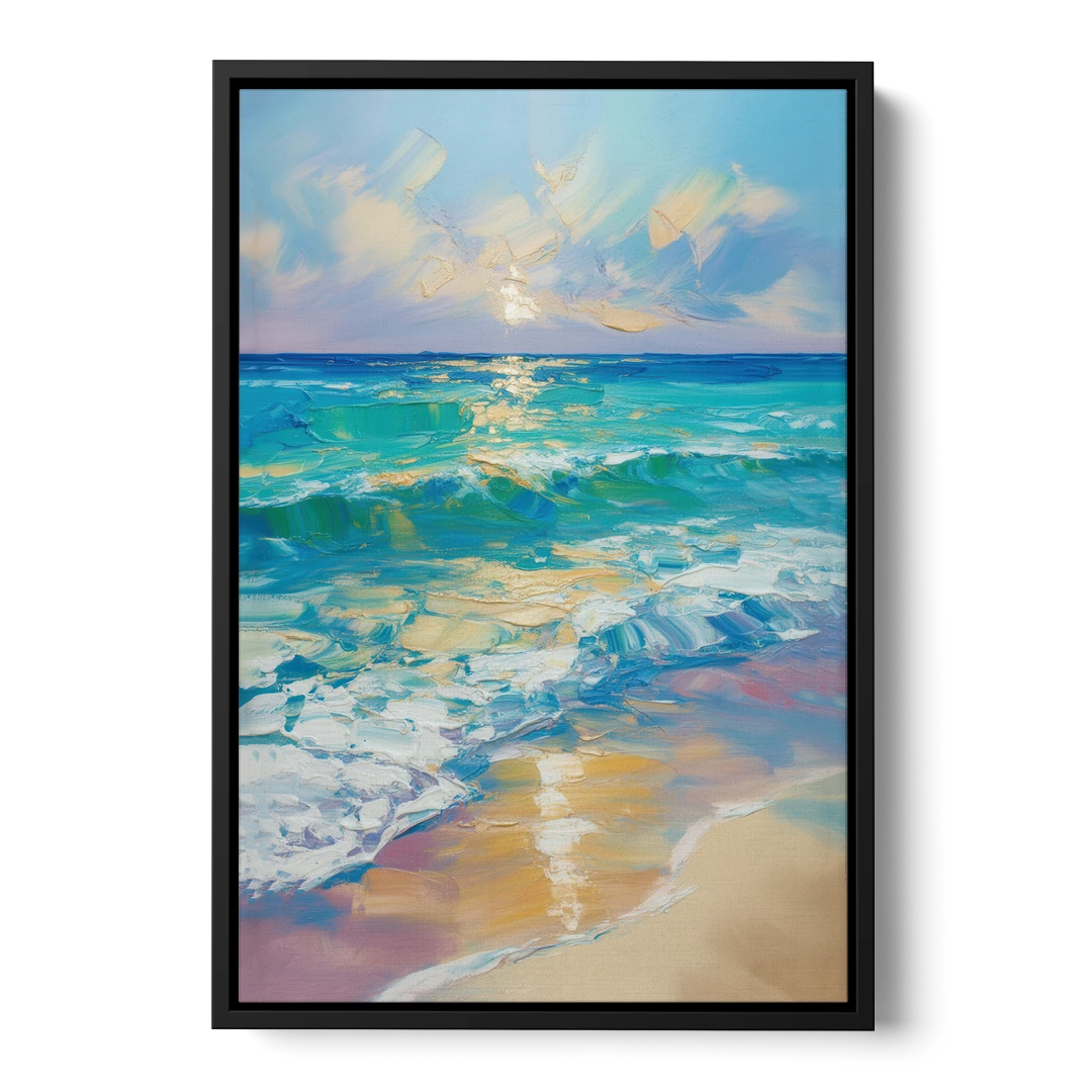 Caribbean Turquoise Gradient - Black Framed Canvas Wall Art - Front