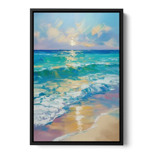 Caribbean Turquoise Gradient - Black Framed Canvas Wall Art - Front