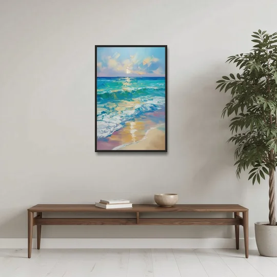 Caribbean Turquoise Gradient - Black Framed Canvas Wall Art - Coffee Table - 24x36