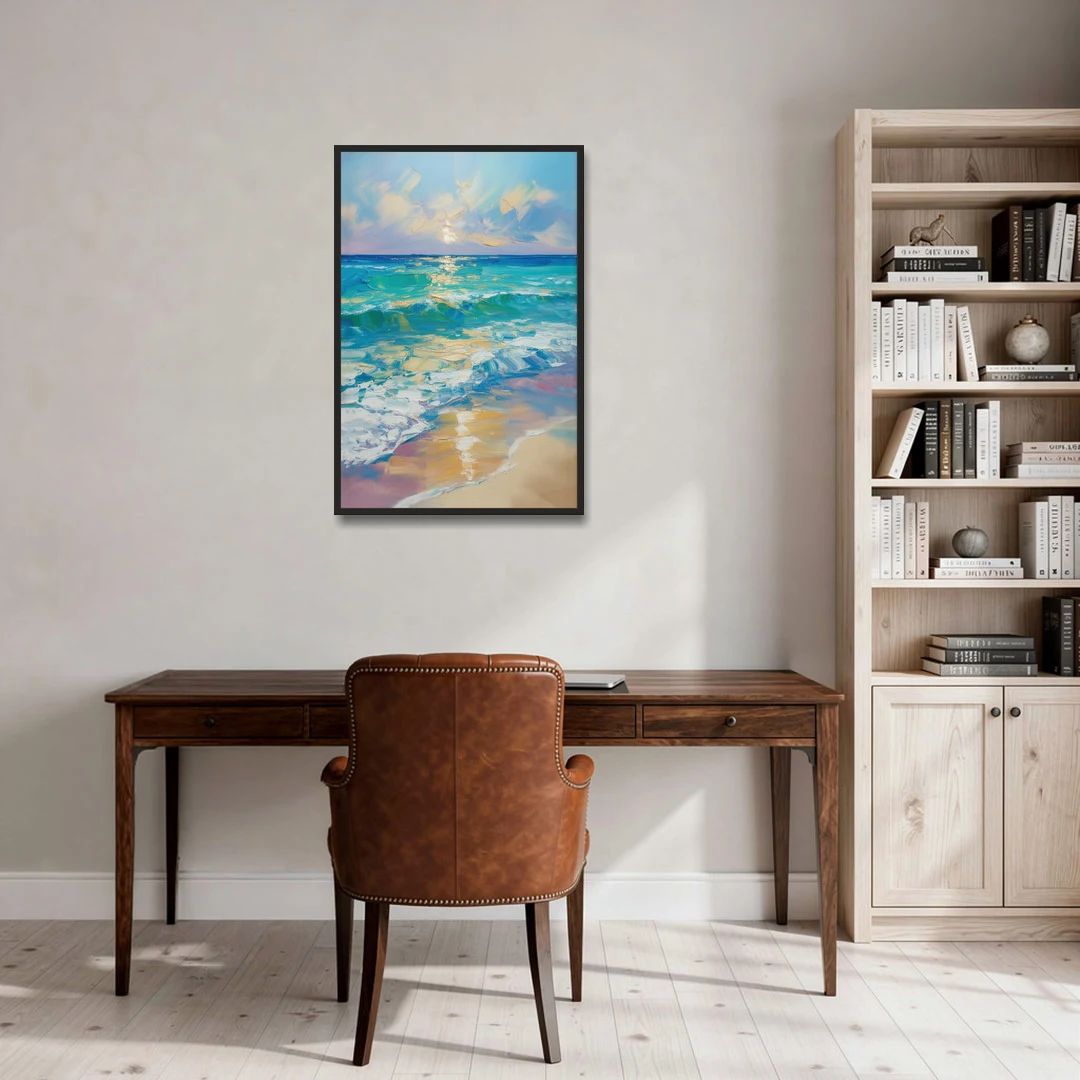 Caribbean Turquoise Gradient - Black Framed Canvas Wall Art - Office - 24x36