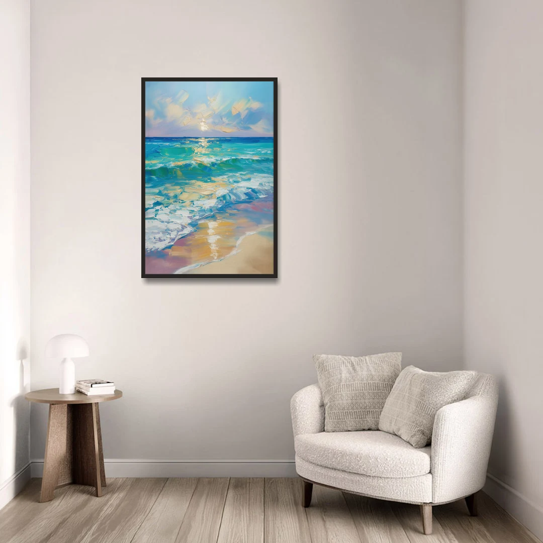 Caribbean Turquoise Gradient - Black Framed Canvas Wall Art - Sofa - 24x36