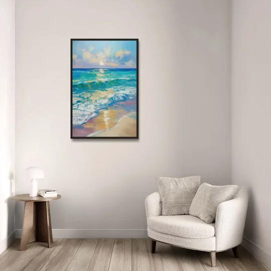 Caribbean Turquoise Gradient - Black Framed Canvas Wall Art - Sofa - 24x36