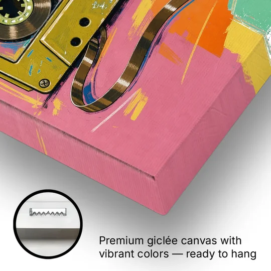 Cassette Tape Wall Art with Unspooled Tape Loop - Canvas Wall Art - Gallery Wrap Corner