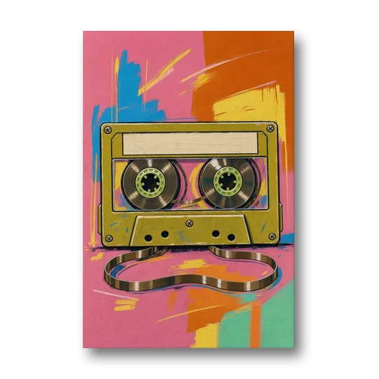 Cassette Tape Wall Art with Unspooled Tape Loop - Canvas Wall Art - Front