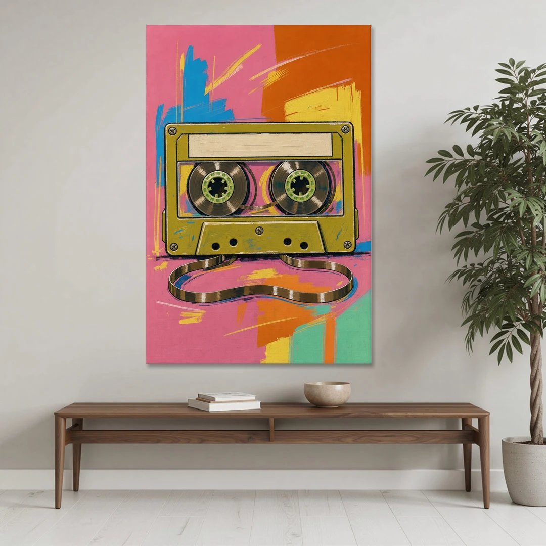 Cassette Tape Wall Art with Unspooled Tape Loop - Canvas Wall Art - Coffee Table - 40x60