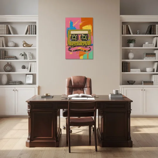 Cassette Tape Wall Art with Unspooled Tape Loop - Canvas Wall Art - Office - 24x36