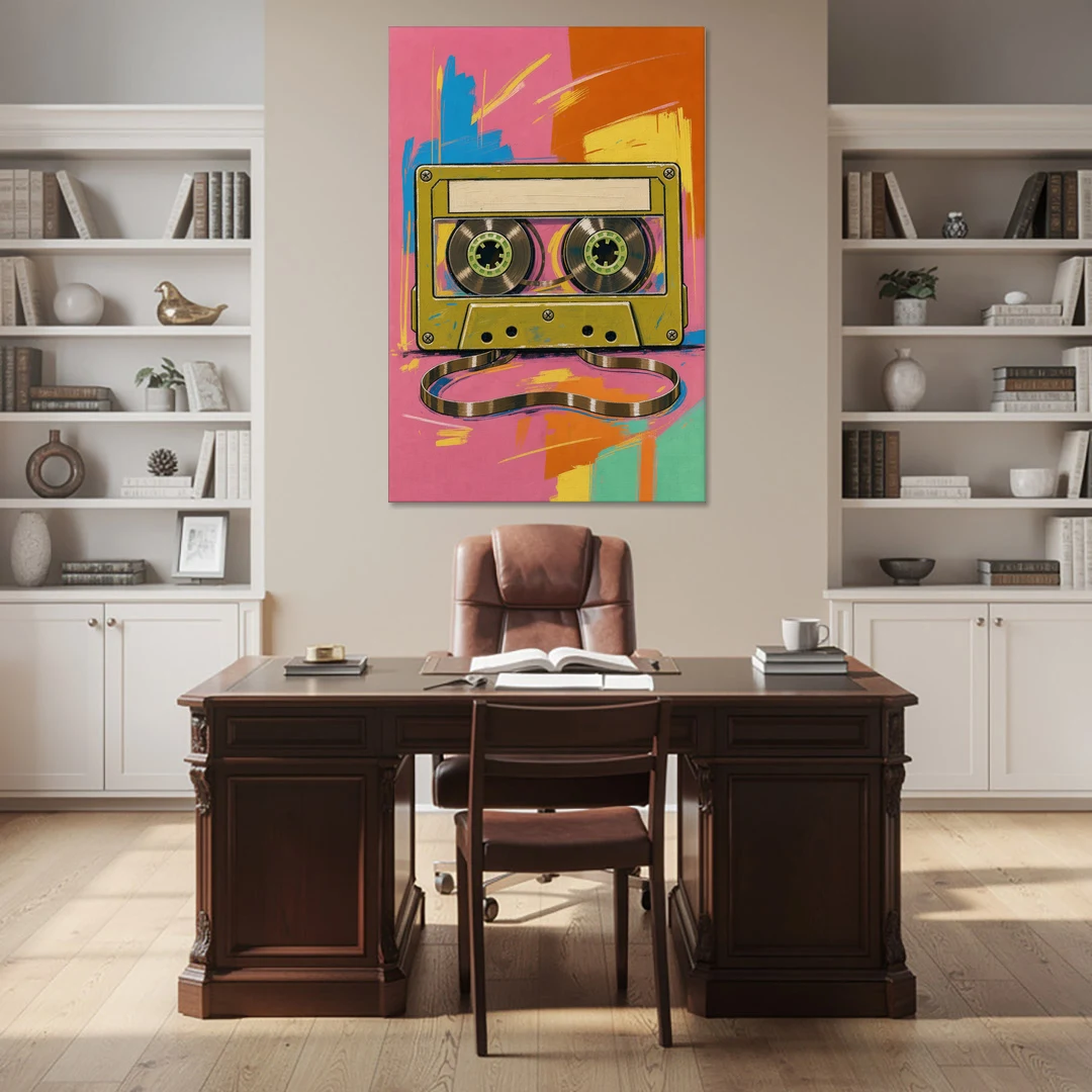 Cassette Tape Wall Art with Unspooled Tape Loop - Canvas Wall Art - Office - 40x60
