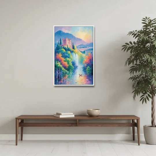 Castle Hill View - White Framed Canvas Wall Art - Coffee Table - 24x36