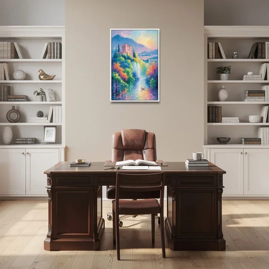 Castle Hill View - White Framed Canvas Wall Art - Office - 24x36