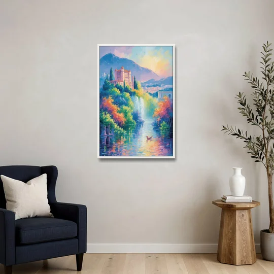 Castle Hill View - White Framed Canvas Wall Art - Sofa - 24x36