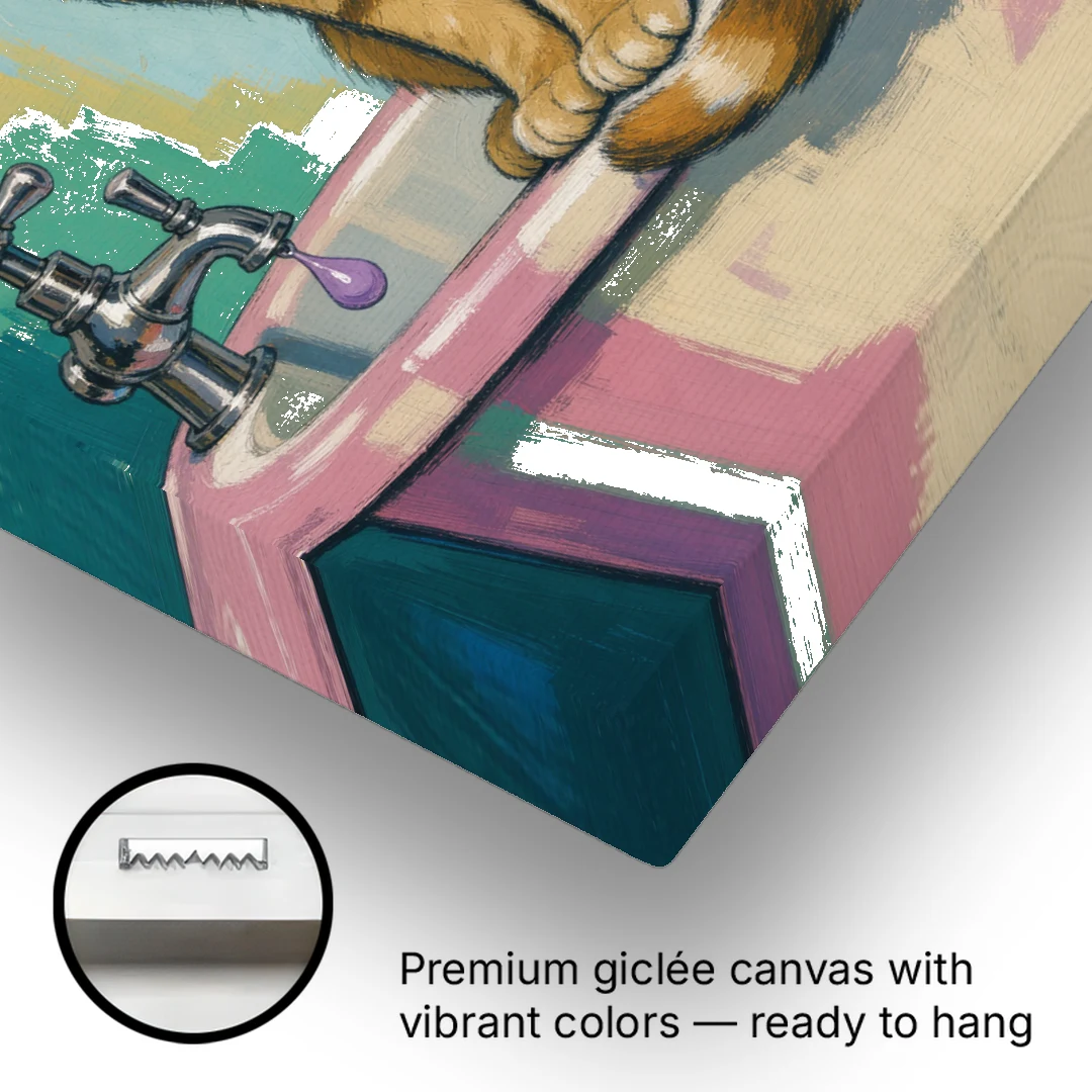 Cat Bathroom Wall Art with a Grumpy Tabby - Canvas Wall Art - Gallery Wrap Corner