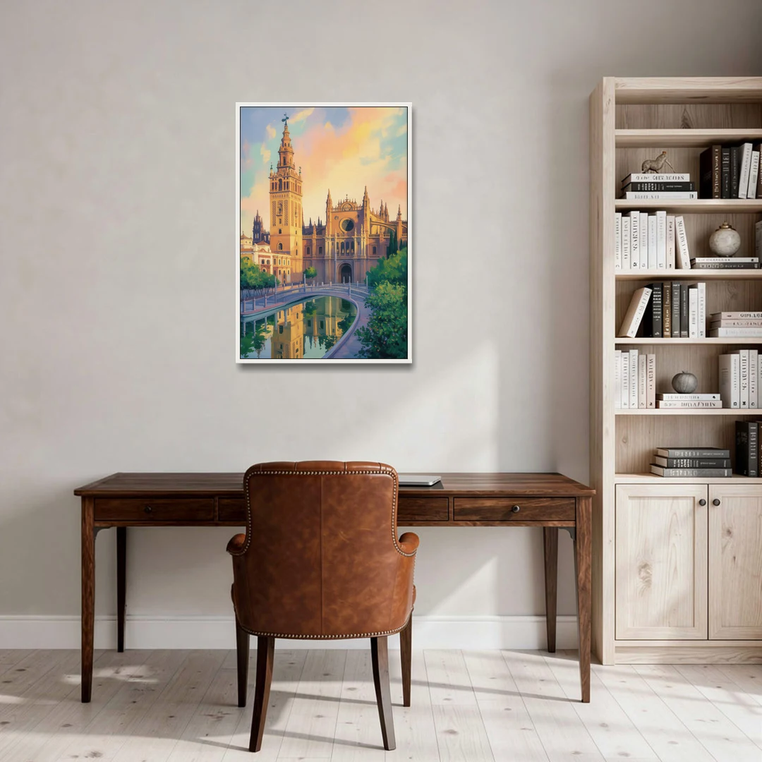 Cathedral Charm - White Framed Canvas Wall Art - Office - 24x36