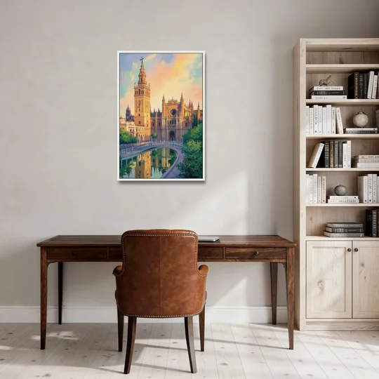 Cathedral Charm - White Framed Canvas Wall Art - Office - 24x36