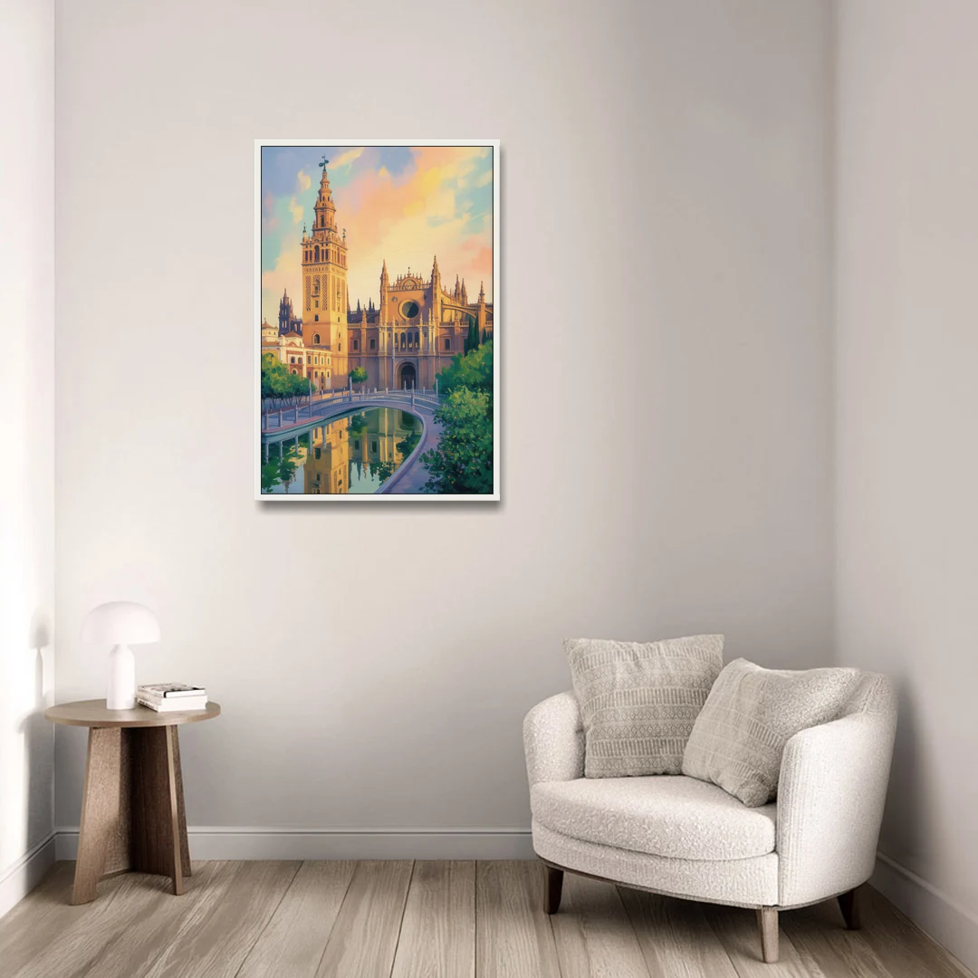Cathedral Charm - White Framed Canvas Wall Art - Sofa - 24x36