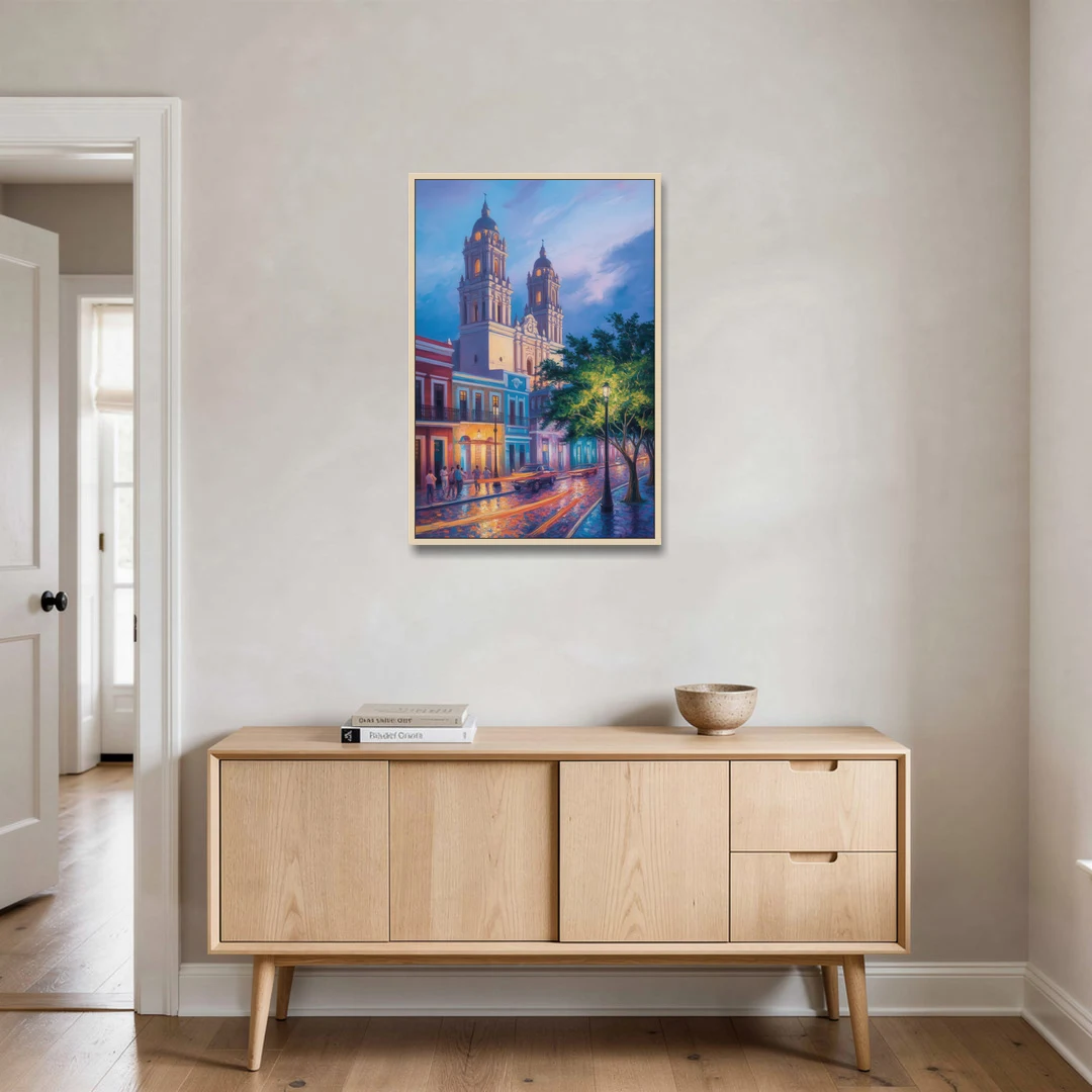 Cathedral of Campeche - Oak Framed Canvas Wall Art - Coffee Table - 24x36