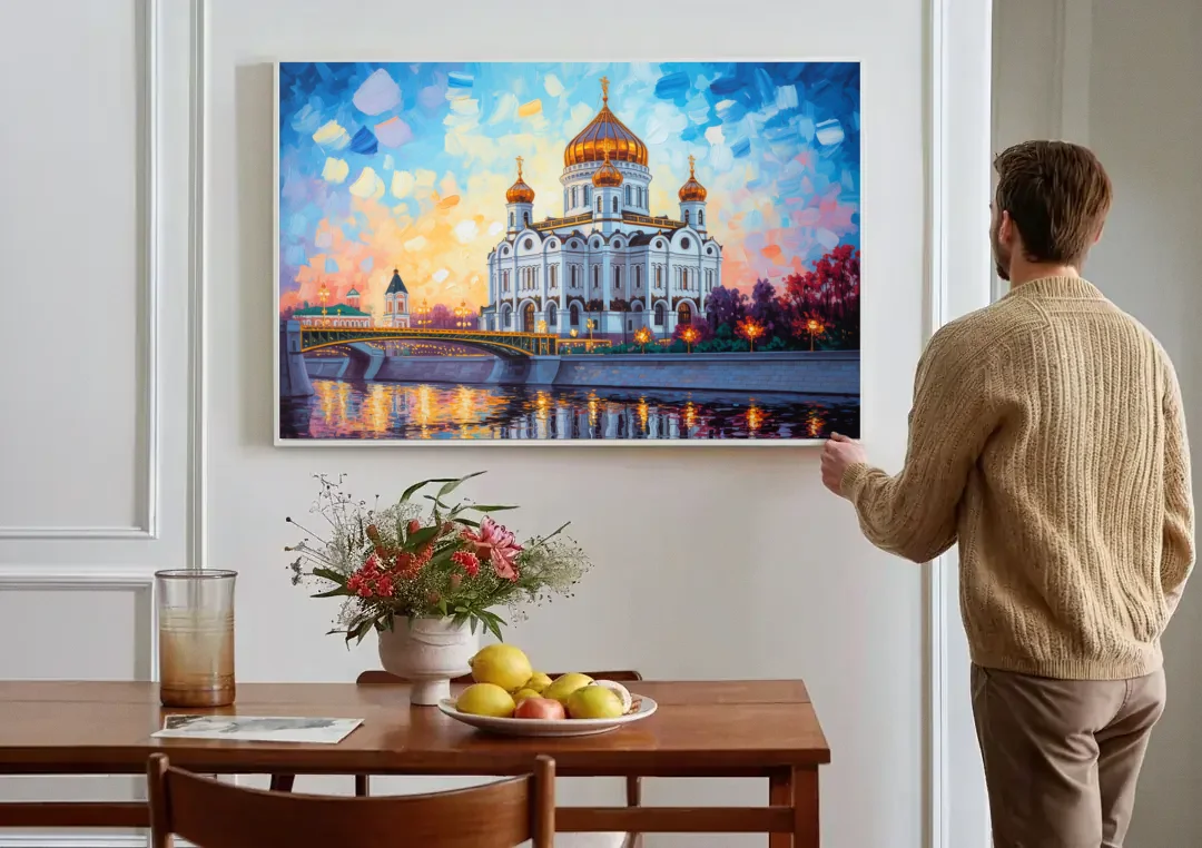 Cathedral of Christ Light canvas wall art above a dining table