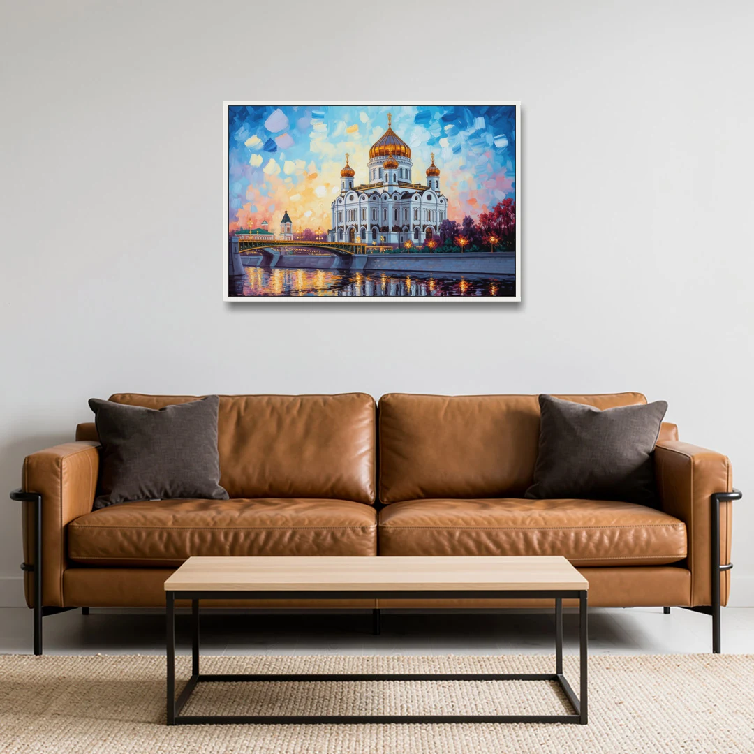 Cathedral of Christ Light - White Framed Canvas Wall Art - Sofa - 36x24