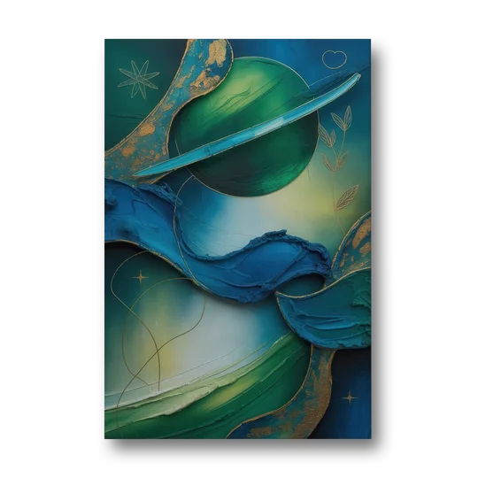 Celestial Nature Blue and Green Abstract - Canvas Wall Art - Front