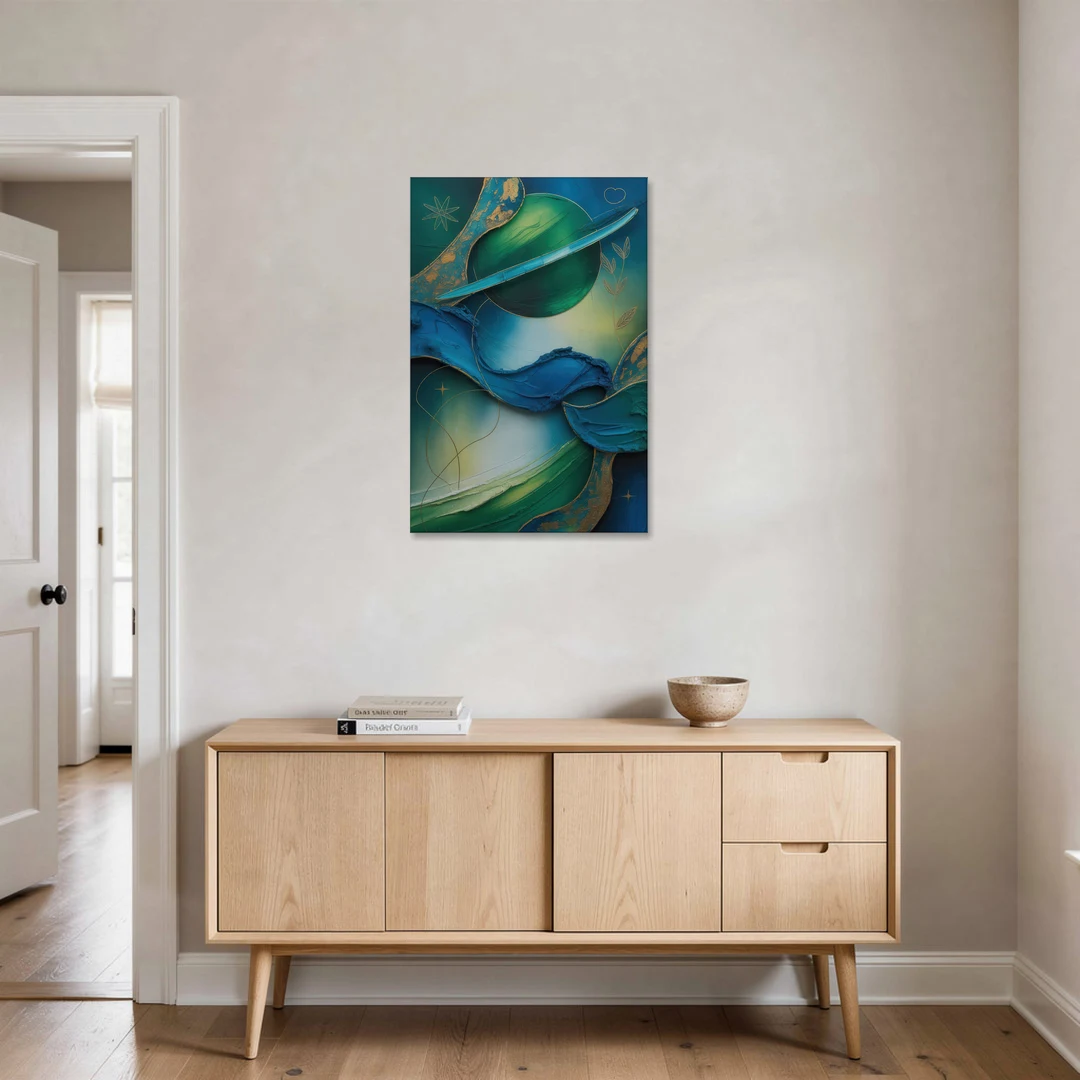 Celestial Nature Blue and Green Abstract - Canvas Wall Art - Coffee Table - 24x36