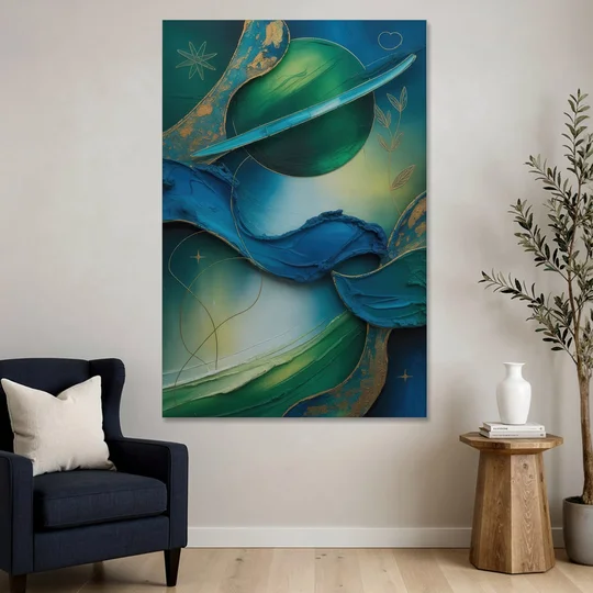 Celestial Nature Blue and Green Abstract - Canvas Wall Art - Sofa - 40x60