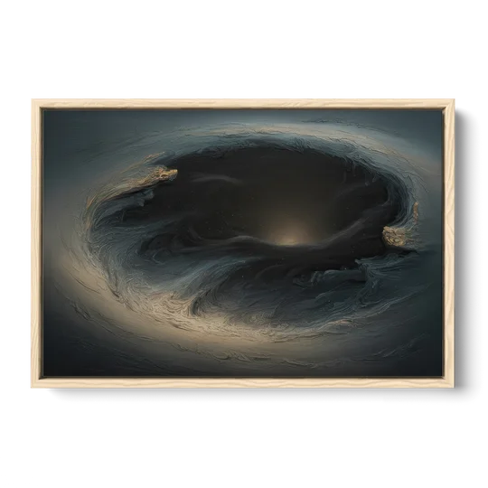 Celestial Vortex Black Abstract - Oak Framed Canvas Wall Art - Front