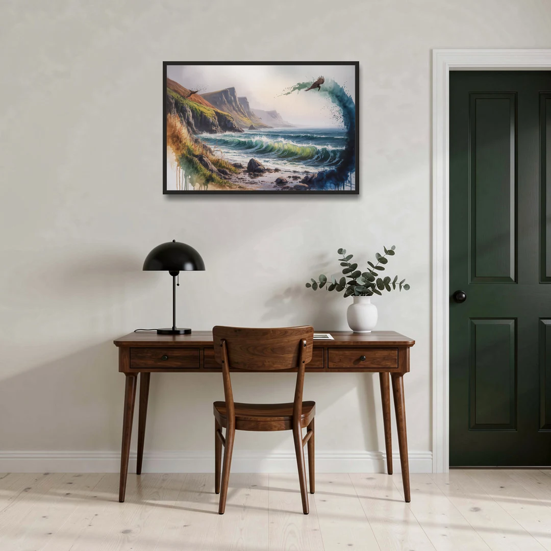 Celtic Coastline - Black Framed Canvas Wall Art - Office - 36x24