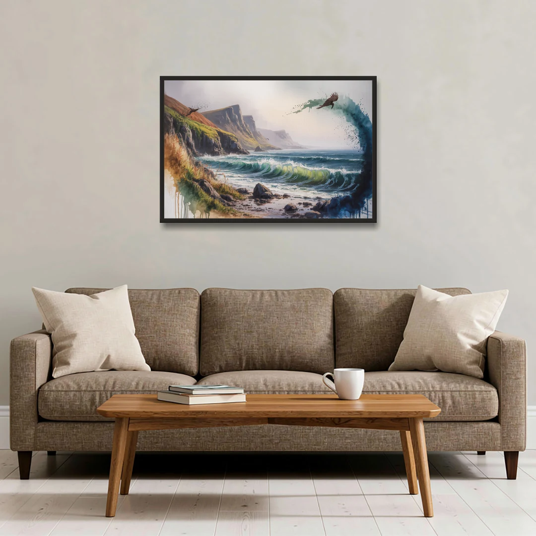 Celtic Coastline - Black Framed Canvas Wall Art - Sofa - 36x24