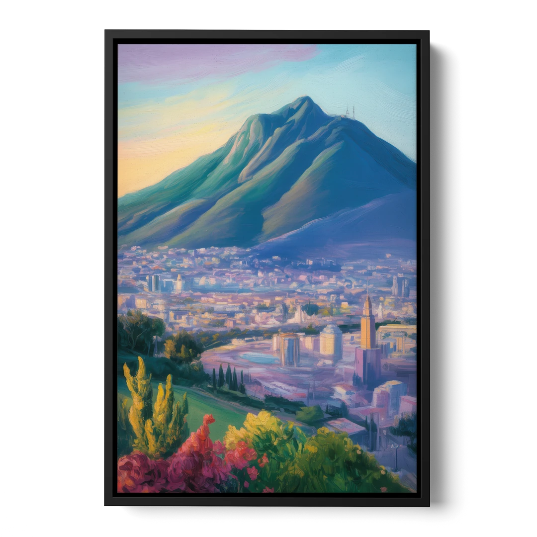 Cerro de la Silla View - Black Framed Canvas Wall Art - Front