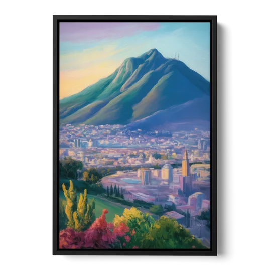 Cerro de la Silla View - Black Framed Canvas Wall Art - Front