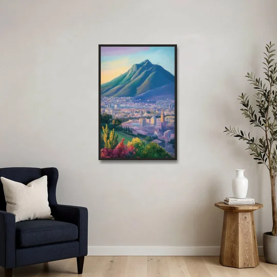 Cerro de la Silla View - Black Framed Canvas Wall Art - Sofa - 24x36