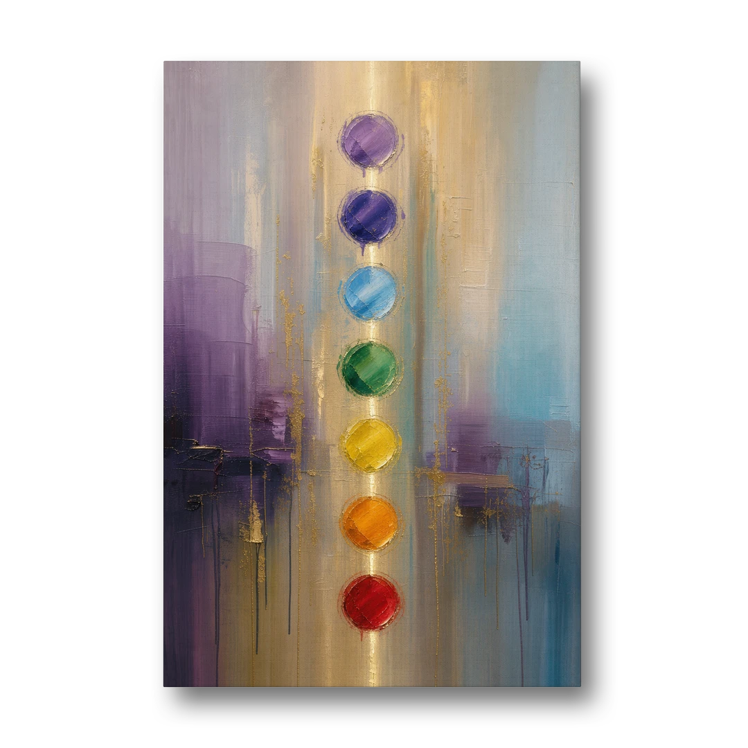 Chakra Painting with Golden Light Column - Canvas Wall Art - Front