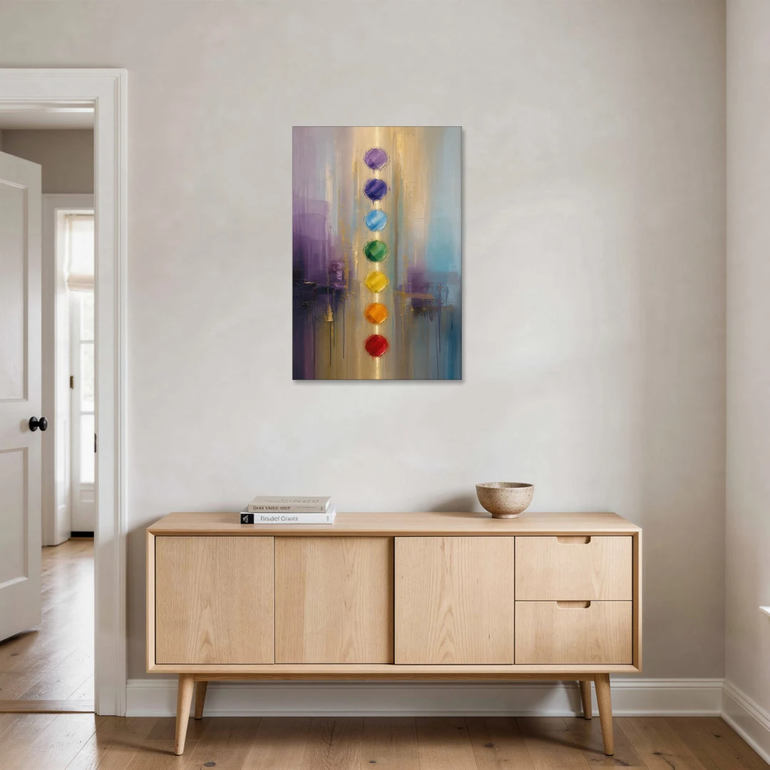 Chakra Painting with Golden Light Column - Canvas Wall Art - Coffee Table - 24x36