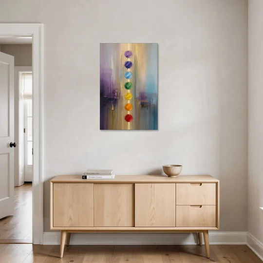 Chakra Painting with Golden Light Column - Canvas Wall Art - Coffee Table - 24x36