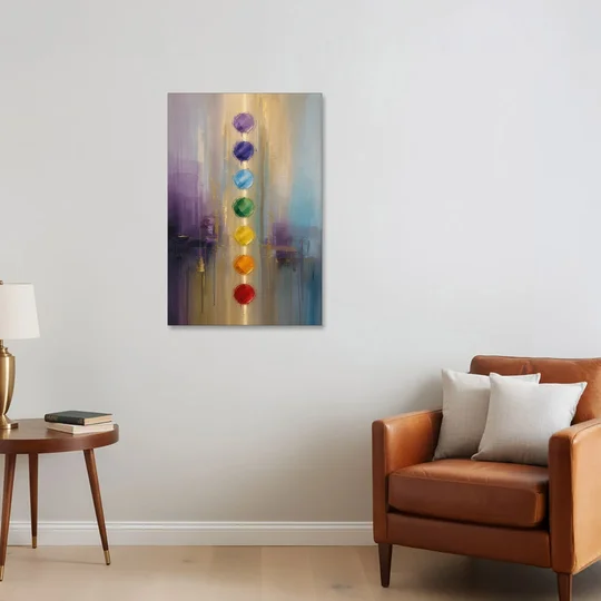 Chakra Painting with Golden Light Column - Canvas Wall Art - Sofa - 24x36