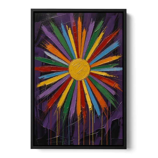 Chakra Wall Art Sunburst with Dripping Rays - Black Framed Canvas Wall Art - Front