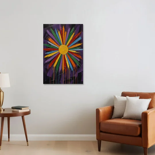 Chakra Wall Art Sunburst with Dripping Rays - Canvas Wall Art - Sofa - 24x36